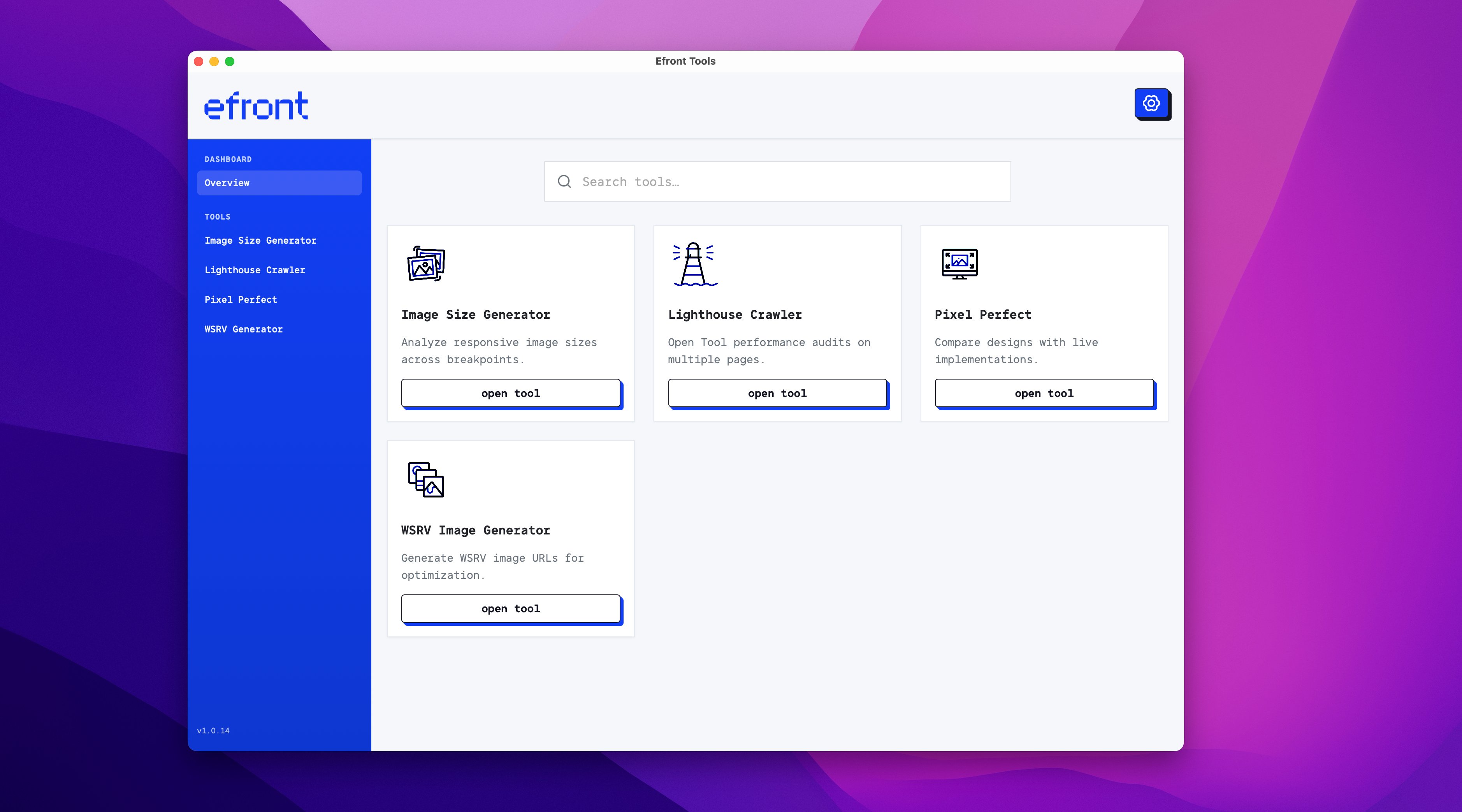 Efront desktop app main interface